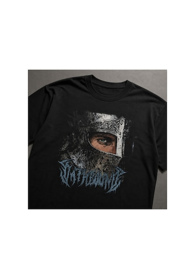 Yolo Street Şovalye Baskılı Oversize %100 Pamuk Erkek Tişört Vintage Dark Streetwear Siyahh1
