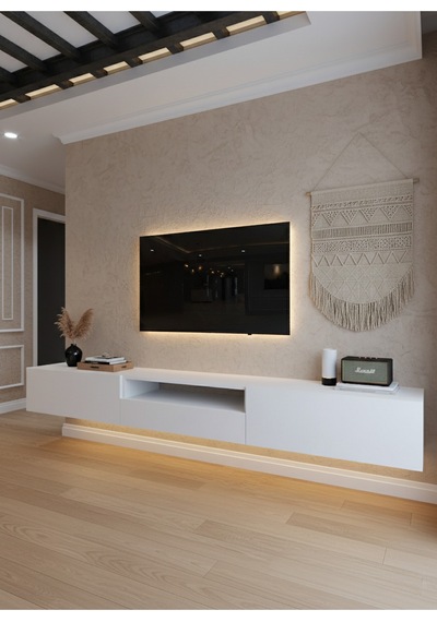 Resital Ledli Duvara Monte Tv Sehpası - Beyaz - W6016-1 Beyaz