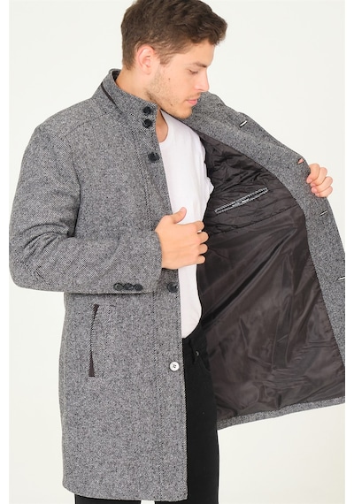 Plt8386 Dewberry Erkek Palto-Diagonal Siyah- Gri Gri - Siyah