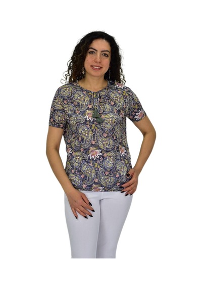 Linsolita Kadın Kısa Kol Baskılı Bluz Bgl-st04689 Füme