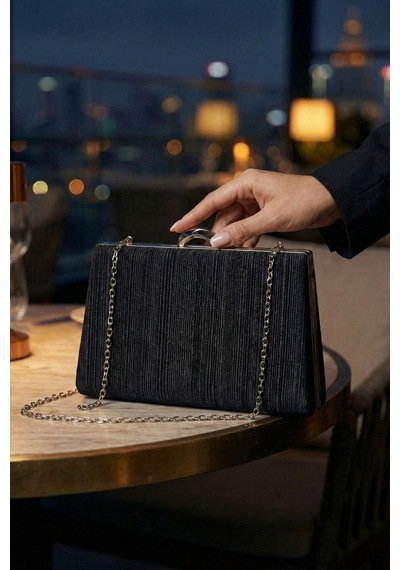 Vivazzaluxe Simli Abiye Düğün Nişan Kadın Clutch Çanta Siyah