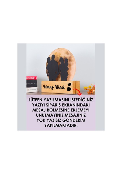 Işıklı Pleksi Dolunay Kişiselleştirilebilir Dekoratif Biblo Family 4 Kişilik Aile Anahtar Askılığı Sarı - 740034972