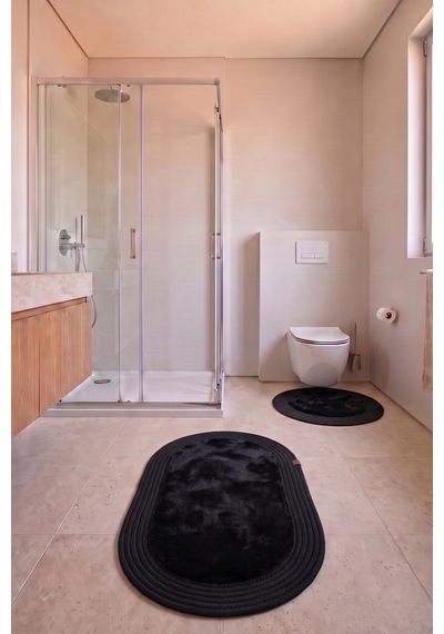 Banyo Paspası Takımı 60x100+60x60 Cm Düz Siyah & Siyah
