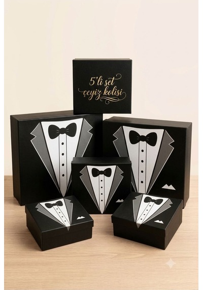 Büyük Boy Xxl-5 - Söz Nişan Bohça Kutusu - Damat Bohça Kutusu - Çeyiz Kutusu 5'li Set Mukavva Kutu Diğer