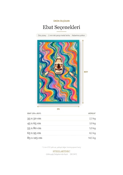 Gökkuşağı Dalgalarında Kayık Metal Tablo 43x65 Cm Çok Renkli