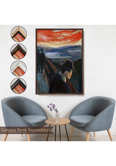 Ahşap Çerçeveli Edvard Munch - Çaresizlik Tablosu - Despair-8108