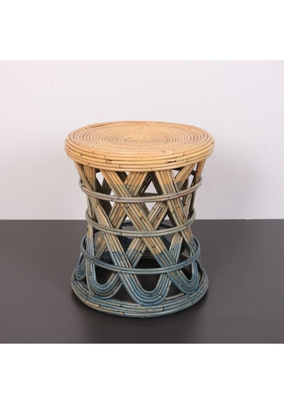 Şölen 40x36 Cm Doğal Kubu Rattan Sehpa & Tabure Mavi