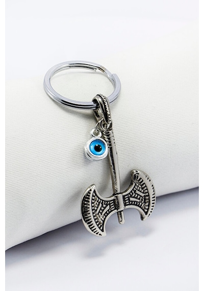 Erkek Anahtarlığı Çift Taraflı Cam Nazar Boncuğu Metal İki Ağızlı