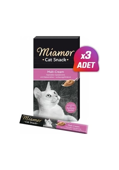 3 Adet - Miamor Cream Malt Özlü Sıvı Kedi Ödülü 6x15 Gr