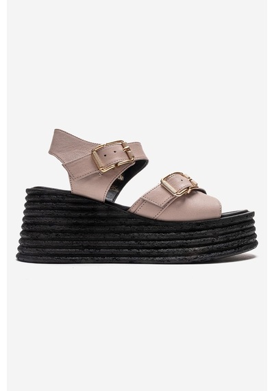 Luvishoes Mırette Buz Hakiki Deri Kadın Dolgu Tabanlı Sandalet Vizon