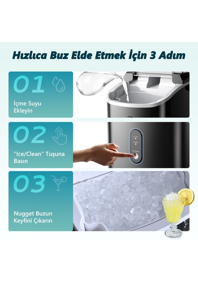Nugget Granül Taşınabilir Buz Makinesi, Otomatik Temizleme, Hızlı Buz Yapma, Im002