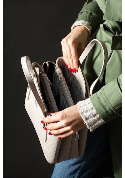 Just Polo Kadın Orijinal Just Polo 5 Bölmeli Şık El Ve Omuz Çantası Shoulder Bag 26 X 24 Cm Taş