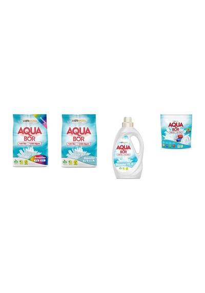 Aquabor Doğal Mineralli 4 Kg Renkliler + 4 Kg Beyaz + Sıvı Beyaz + Tablet 4 Lü Set 77119323