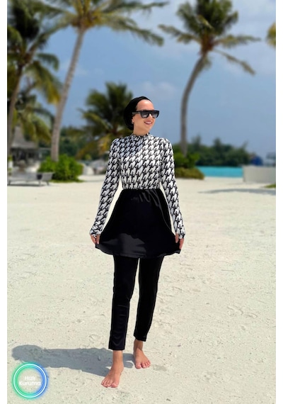 Kahijab Island Sörf 4'lü Tesettür Mayo - Siyah Siyah