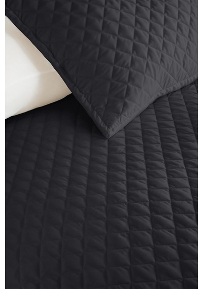 Antrasit Modern Genç Odası Tek Kişilik Pike Takımı - Gri Minimal 160x220 Cm Kapitone Yatak Örtüsü Perde Şafak Sessizliği