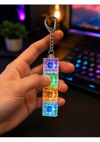 Busstier Işıklı Klavye Gerginlik Giderici Anahtarlık, Mekanik Tuşlu Click Sesli Rgb Led Işıklı Mini Klavye Anaht