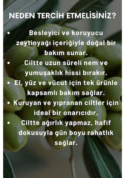 Naturix Zeytinyağlı Nemlendirici Krem 250 Ml El, Yüz & Vücut Losyonu Hassas Ciltler Için Besleyici