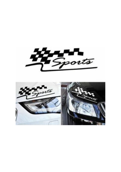 2 Adet Sports Far Üstü Veya Kaporta Sticker - Sağ Ve Sol 30x10 Cm Beyaz