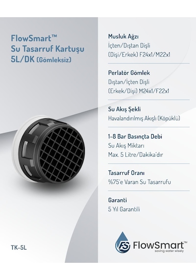 Su Tasarruf Aeratörü 5 L/dk %75 E Varan Su Tasarrufu Miks & Kuğu Uyumlu Krom