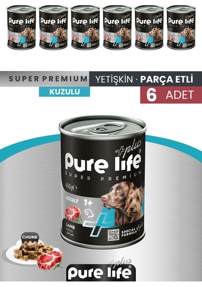 Pure Life Plus 6'lı Kuzulu Yetişkin Konserve Chunk Parça Etli Yaş Mama 400 G