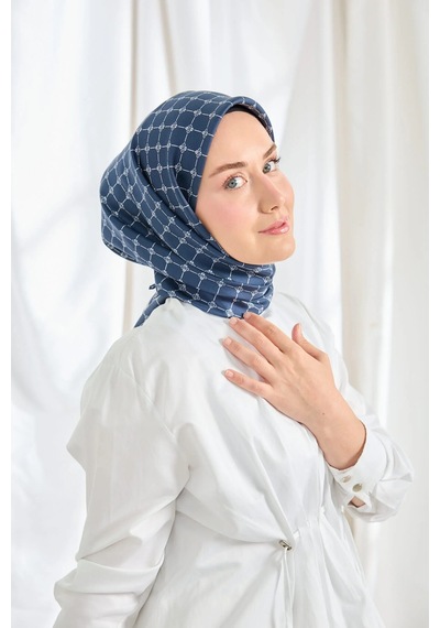 Silk Home %100 Twill İpek Eşarp S539 Lacivert-Beyaz