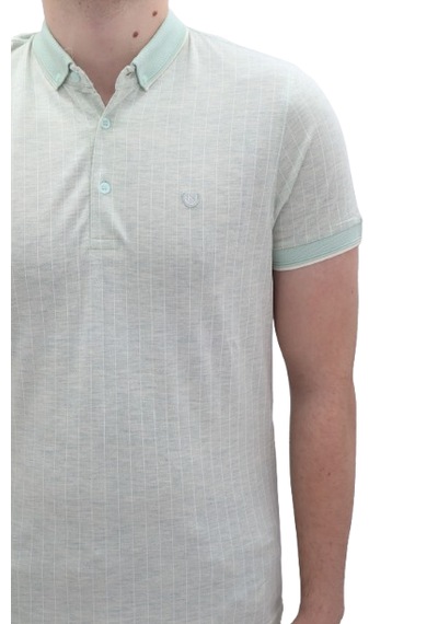 Santa Dmctekstil Erkek Kavis-108 Çizgili Spor Kesim Dar Kalıp Cepsiz Polo Yaka T-shirt Yeşil