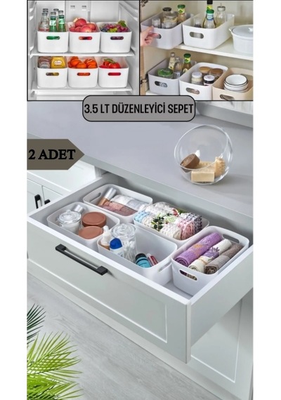 2 Adet 3.5 Lt Dolap Içi, Buzdolabı Düzenleyici, Banyo Organizer Sepet Beyaz