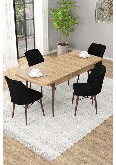 Arel Meşe Desen 80x132 Açılabilir Mdf Masa Yemek Odası Takımı, Mutfak Takımı 4 Adet Sandalye Meşe Masa - 4 Siyah - Ceviz Ayak Arel Meşe Desen 80x132 Açılabilir Mdf Masa Yemek Odası Takımı, Mutfak Takımı 4 Adet Sandalye Meşe Masa - 4 Siyah - Ceviz Ayak