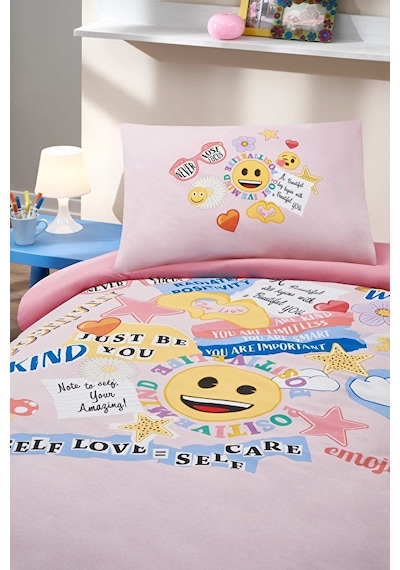 Nevresim Takımı Fitted Car Ranforce Tek Kişilik Pembee Emojı Cute Pembe