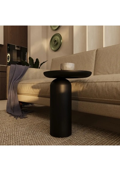 Wood Wooden Ahşap Yan Sehpa Tekli Modern Siyah Renk 55 Cm Siyah