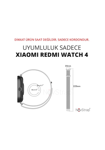 Novstrap Xiaomi Redmi Watch 4 İle Uyumlu Kordon Mıknatıslı Metal Hasır Kordon Kayış