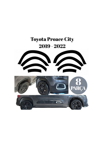 Toyota Proace City 2019 2020 2021 2022 Uyumlu Çamurluk Kapı Altı Dodik Koruma Seti Darbe Çizik Önleyici Parlak Siyah 8 Parça