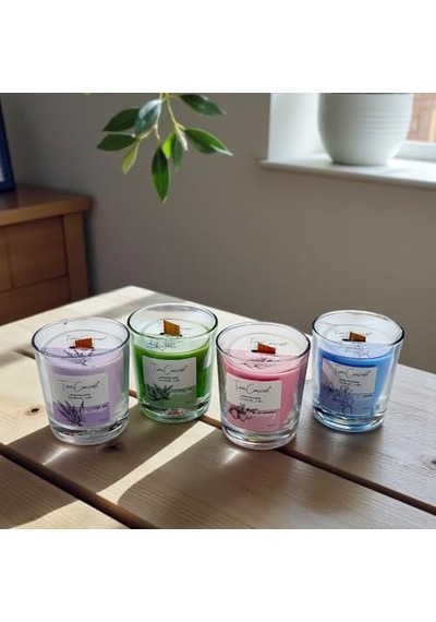 Kokulu Ahşap Fıtıllı 100 Soya Mum - Şeffaf Bardak Kırmızı Renkli Aromaterapi 150cc Diğer