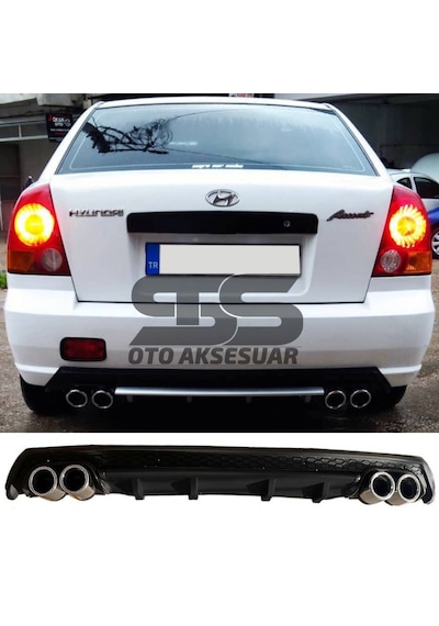Hyundai Accent Admire Difüzör Arka Tampon Eki 4 Egzoz Çıkışlı Siyah Lüx Tip