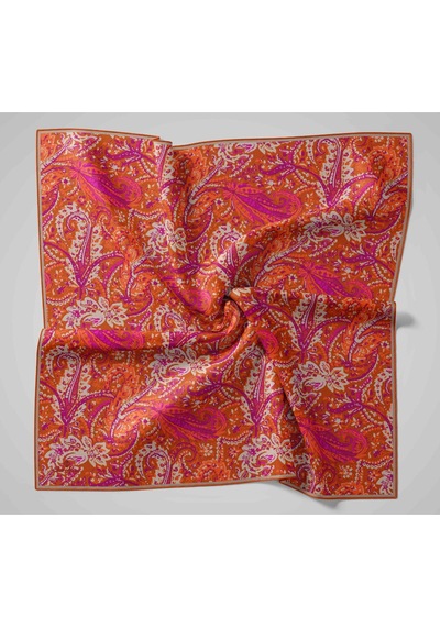 Silk Home Twill İpek Eşarp 11473-23 Tarçın, Magenta, Bej, Parlak Turuncu