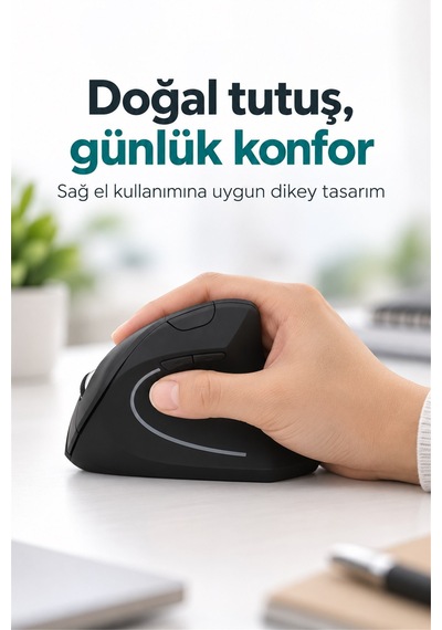 Sessiz Click Kablosuz Ergonomik Dikey Mouse Bluetooth 2.4 Ghz Usb Çift Cihaz Geçişli Dpi -