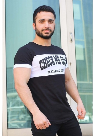Madmext Baskı Detaylı Siyah Tişört 3013