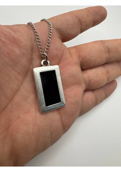Siyah Dikdörtgen Figürlü Kolye Unisex Minimal Tasarım 60 Cm Zincirli Çok renkli