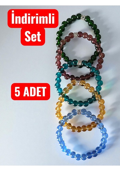 5 Li Renkli Cam Boncuk Bileklik Seti Enerji & Arkadaşlık Kombini Set Çok Renkli
