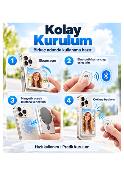 4.02 İnç Manyetik Selfie Ekranı Vlog Monitörü, Kablosuz Görüntü Aktarımı Ve Bluetooth Uzaktan Kumanda