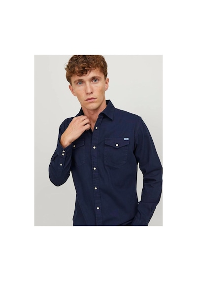 Jack & Jones Jack&jones 12138115 Jjesherıdan Shırt L/s Dark Navy Erkek Gömlek Lacivert