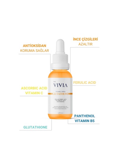 Lexroo The Vivia Leke Karşıtı Aydınlatıcı C Vitamini Serum Glutatyon,%20 Askorbik Asit,%5 Ferulik
