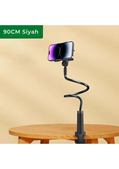 Etashop 360 Esnek Telefon Tutucu Kelepçeli Masa Yatak Başlığı Standı 4" 7.1" Uyumlu Siyah Siyah