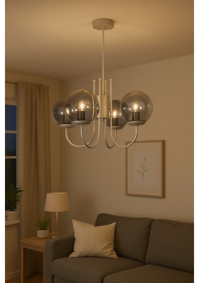 Zerrin Modern Tasarım Salon Yemek Odası Mutfak Gri Renk Füme Camlı Sarkıt 4 Lü Avize Gri Füme Gri Füme