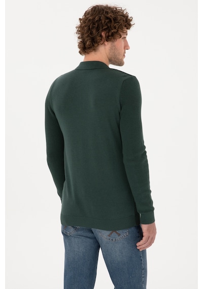 U.S. Polo Assn. Erkek Regular Fit Fermuarlı Koyu Yeşil Basic Kazak 50313685-VR079