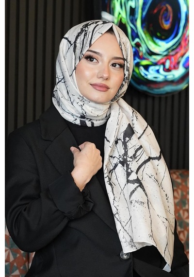 Mermer Desen Bej Soft Pamuk Şal Çok Renkli 48
