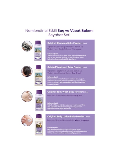 Yoğun Nem Desteği Sunan Saç Ve Vücut Seyahat Seti Mılk Baobab Original Travel Kit Baby Powder