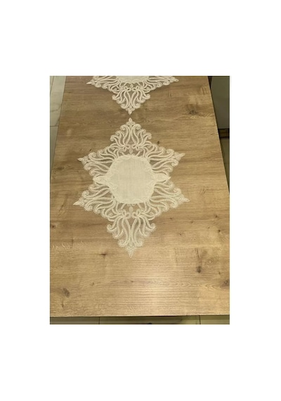 Gülseda Krem-krem Model 5 Parça Keten Masa Örtüsü Runner Seti Çeyizlik Salon Takımı Sarı
