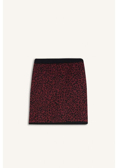 DeFacto A Kesim Leopar Desenli Mini Triko Etek D8516AX24WNBR115 Bordo