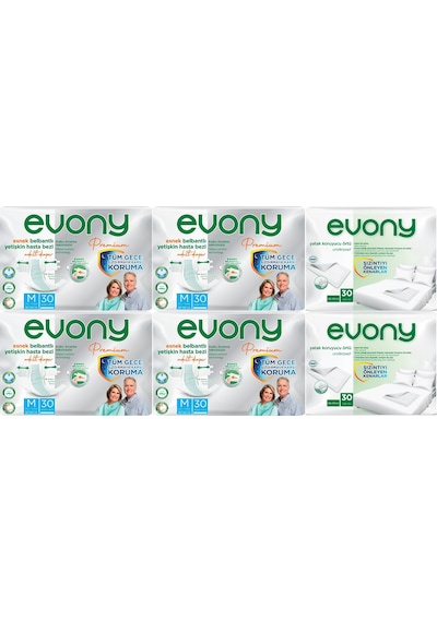 Evony Premium Hasta Bezi Bel Bantlı M 120 Adet+yatak Koruyucu 60a M